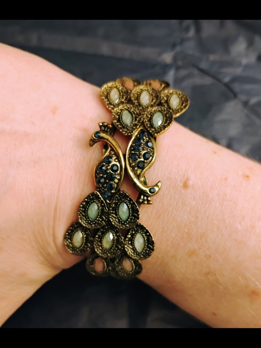 Gold-Tone Peacock Cuff Bracelet with Blue and Pink Accents - Picture 2 of 2